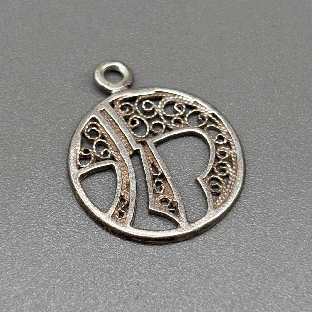 925 Sterling Silver Chai Pendant Hebrew Palestinian Judaica Hebron Filigree